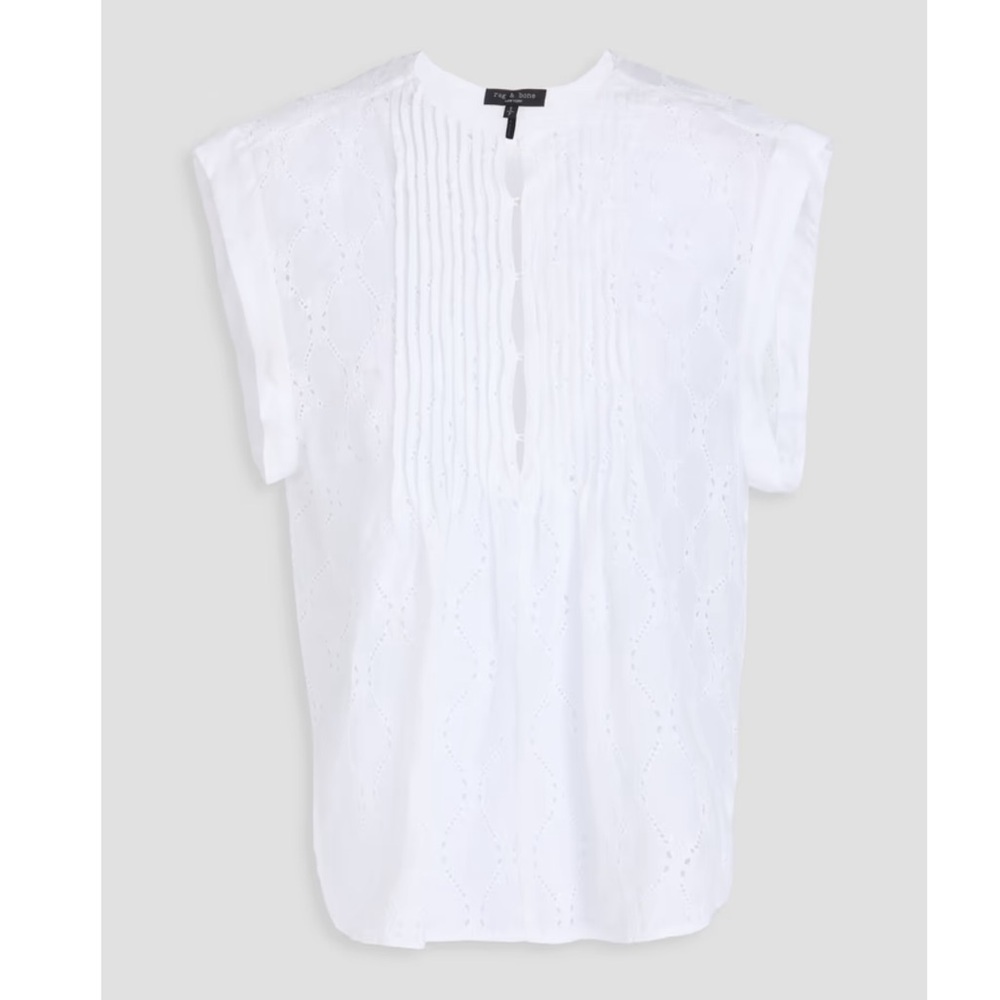 NWT RAG & BONE Gabby broderie anglaise ramie top white - XXS